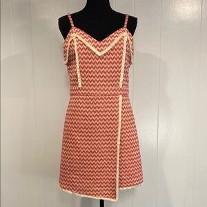 Moon River Dress Mini Zigzag Fringe Trim Tomato Girl Red Cream Size Medium